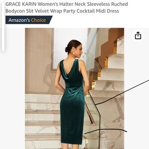 Grace Karin Teal Velvet Halter Midi Dress in Xl like new